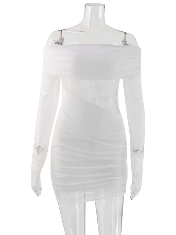 Odette Lace Patchwork Long-Sleeve Bodycon Mini Dress