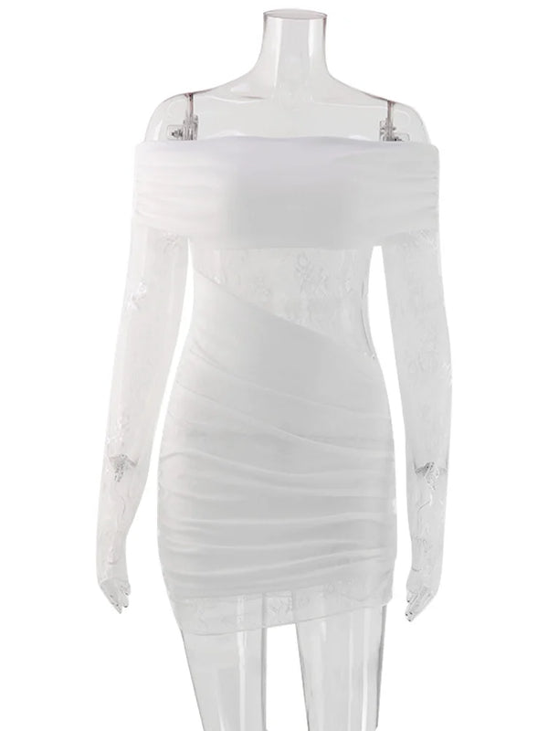 Odette Lace Patchwork Long-Sleeve Bodycon Mini Dress