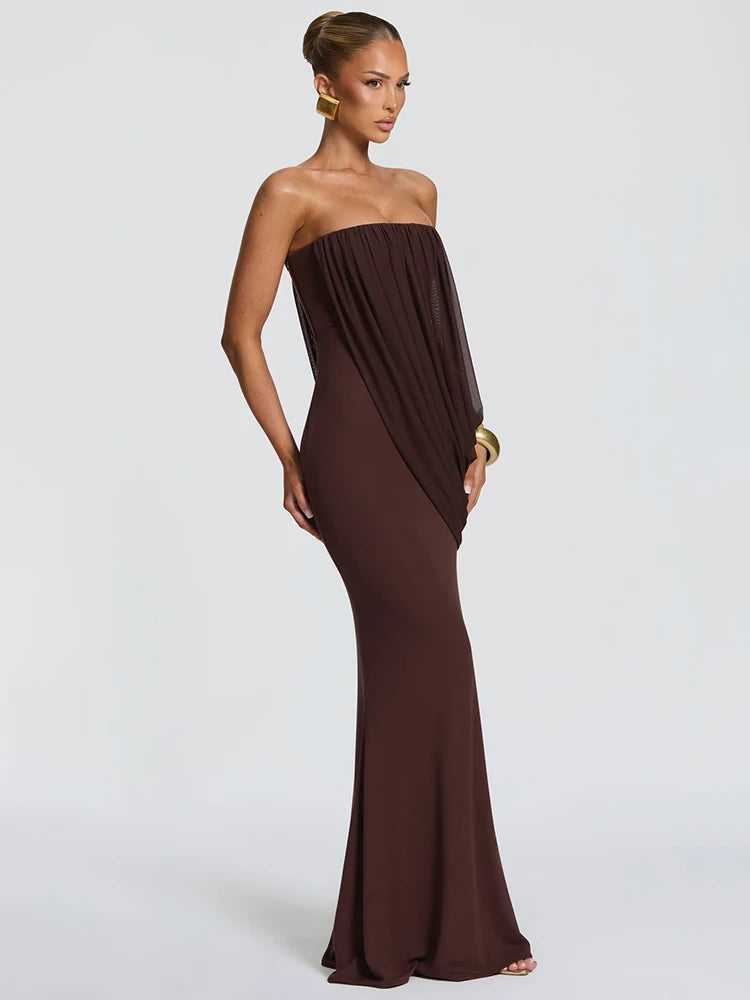 Valentina Draped Strapless Mermaid Maxi Dress