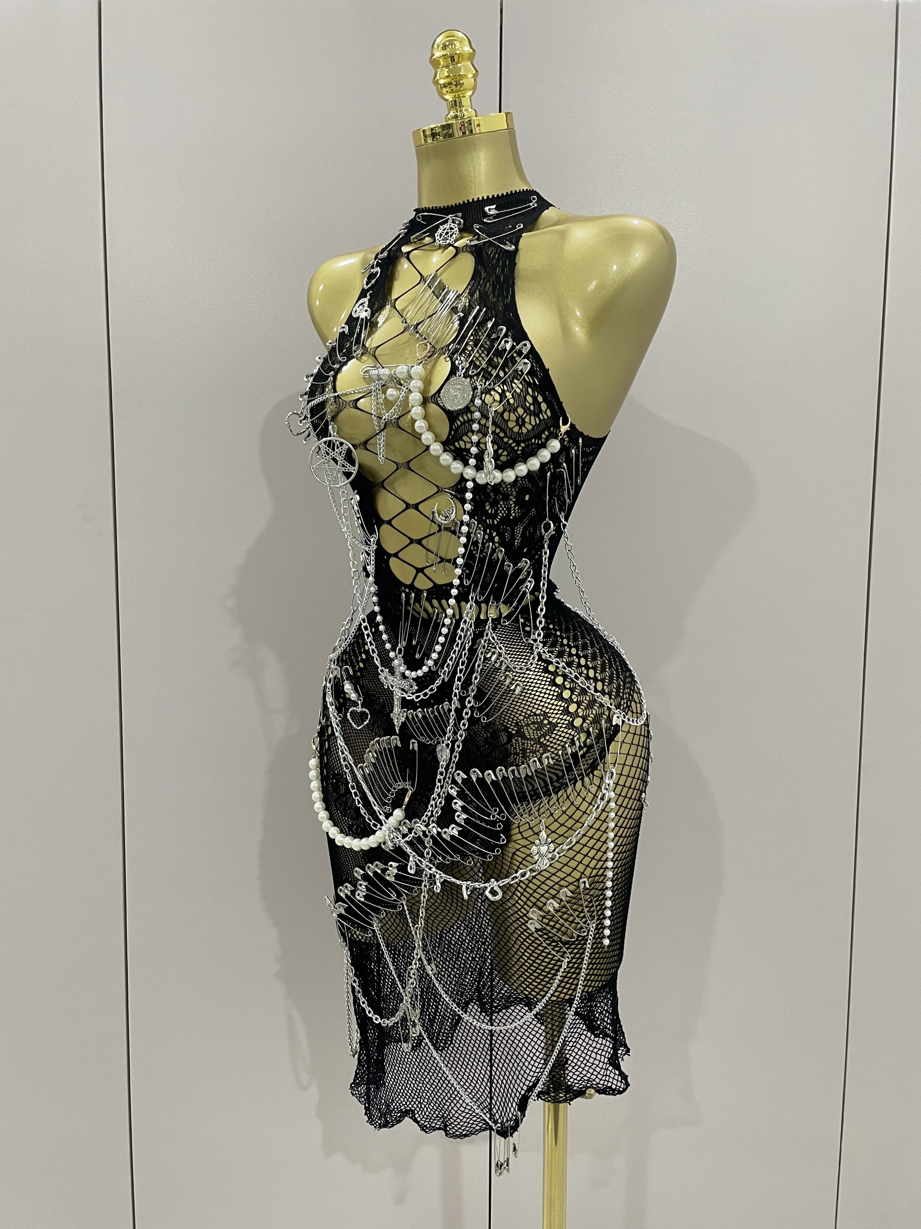 Dahlia Chain-Beaded Sheer Mesh Midi Dress