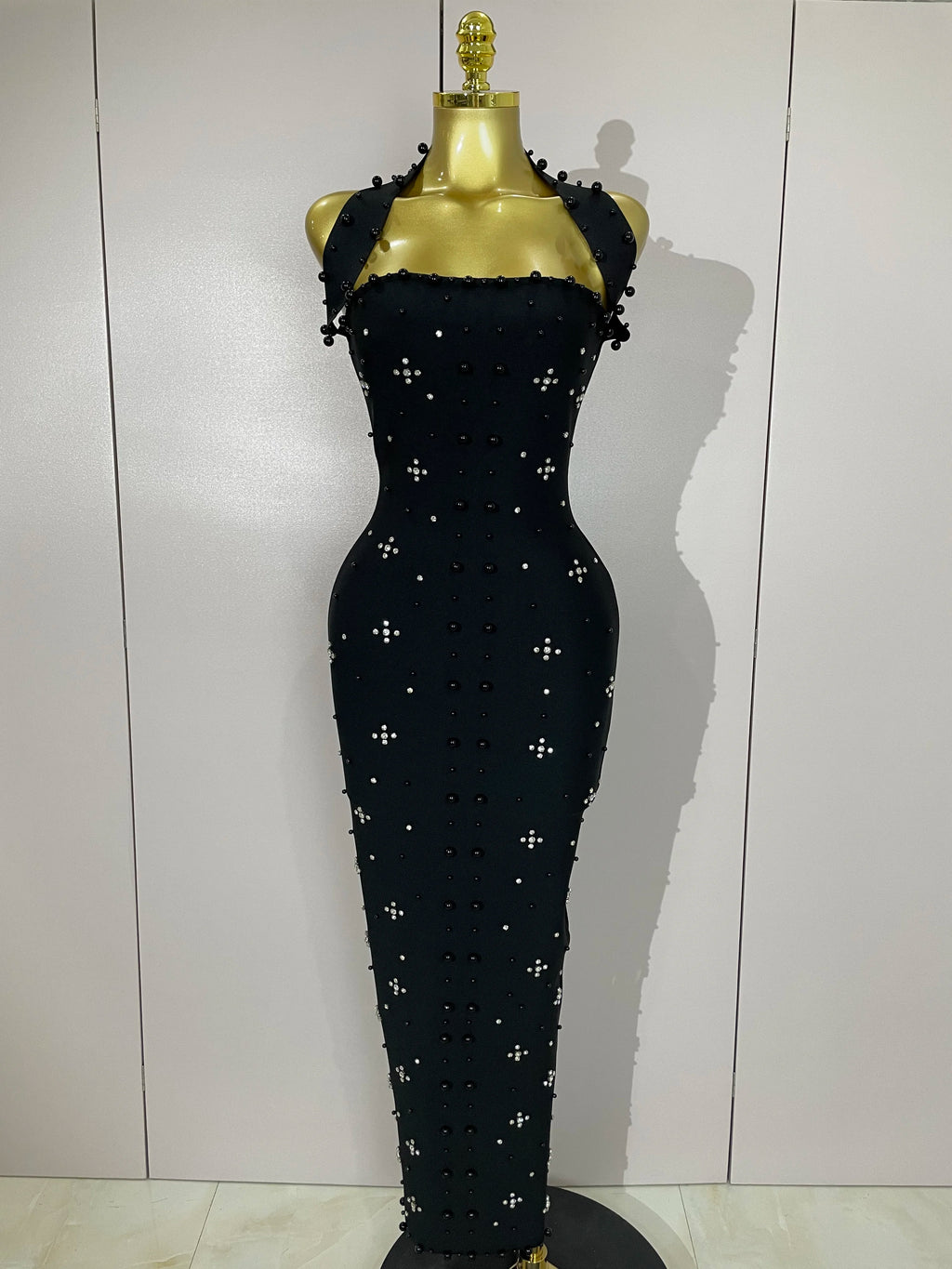Giselle Rhinestone Pearl Bodycon Maxi Dress