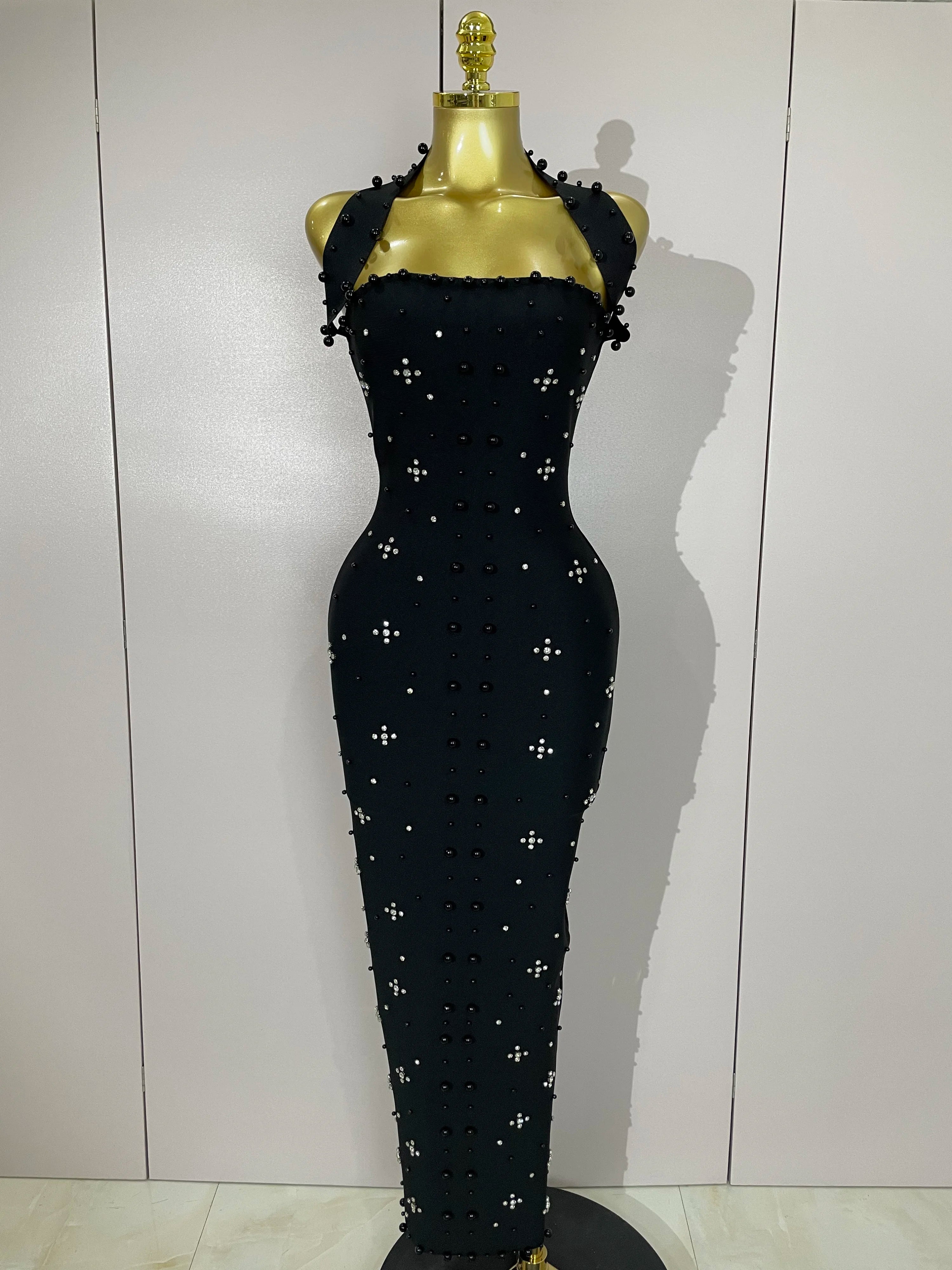 Giselle Rhinestone Pearl Bodycon Maxi Dress