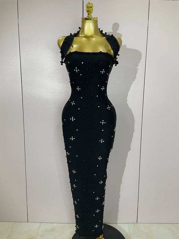 Giselle Rhinestone Pearl Bodycon Maxi Dress