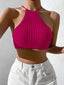 Womwen Summer Tie Backless Crop Halter Knit  Top Crossfit Y2K Crop Top Clothes Femme Sexy Casual Drawstring Cropped Beach Tank