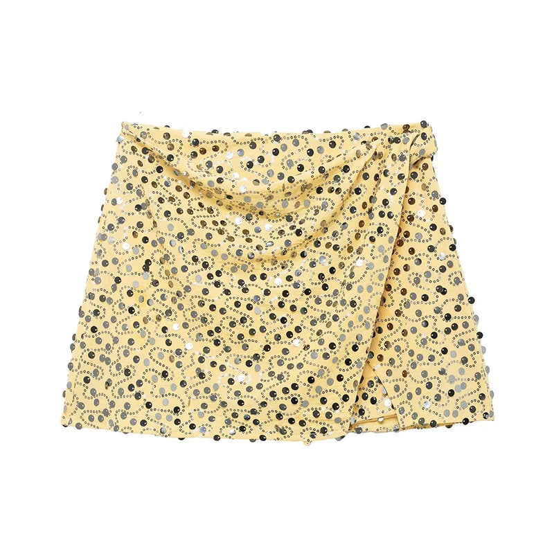 Quinta Sequin Wrap-Front High-Waist Mini Skirt One-piece