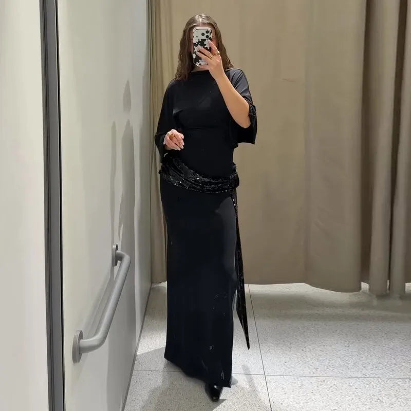 Alina Midnight Lace Sequin Maxi Dress