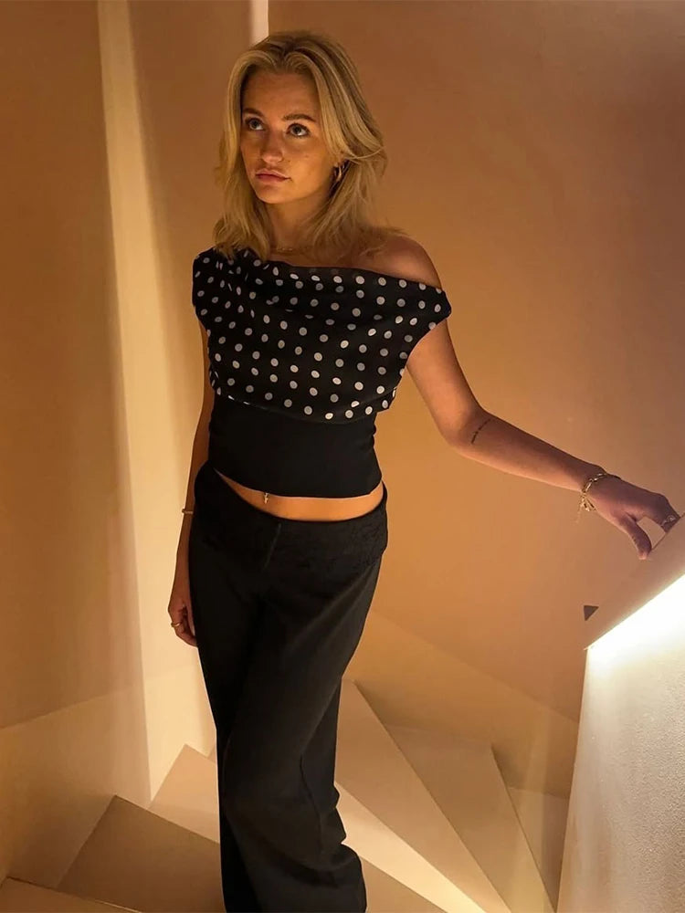 Sofia Midnight Polka One-Shoulder Top
