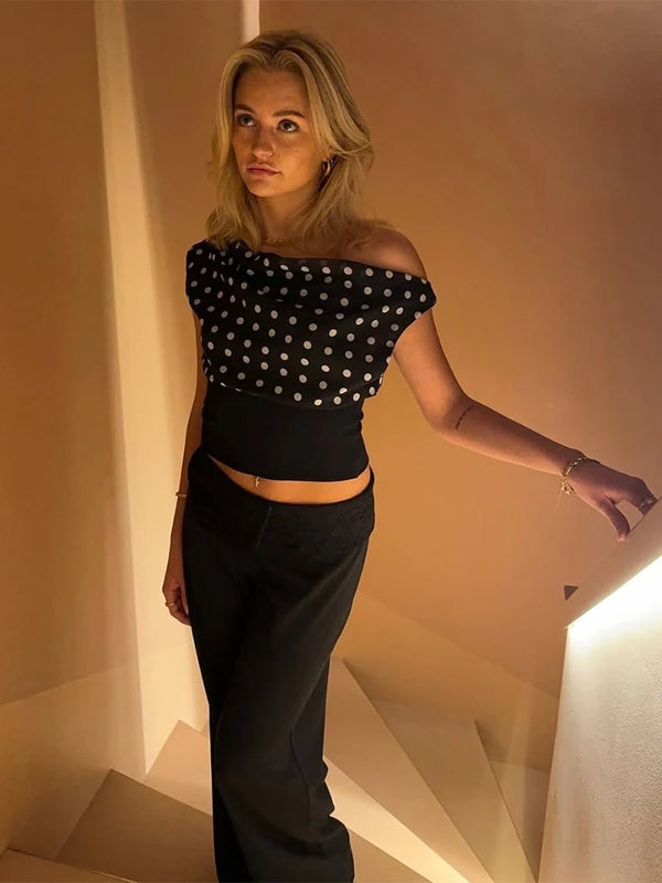 Sofia Midnight Polka One-Shoulder Top
