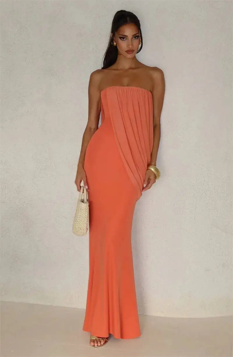 Valentina Draped Strapless Mermaid Maxi Dress