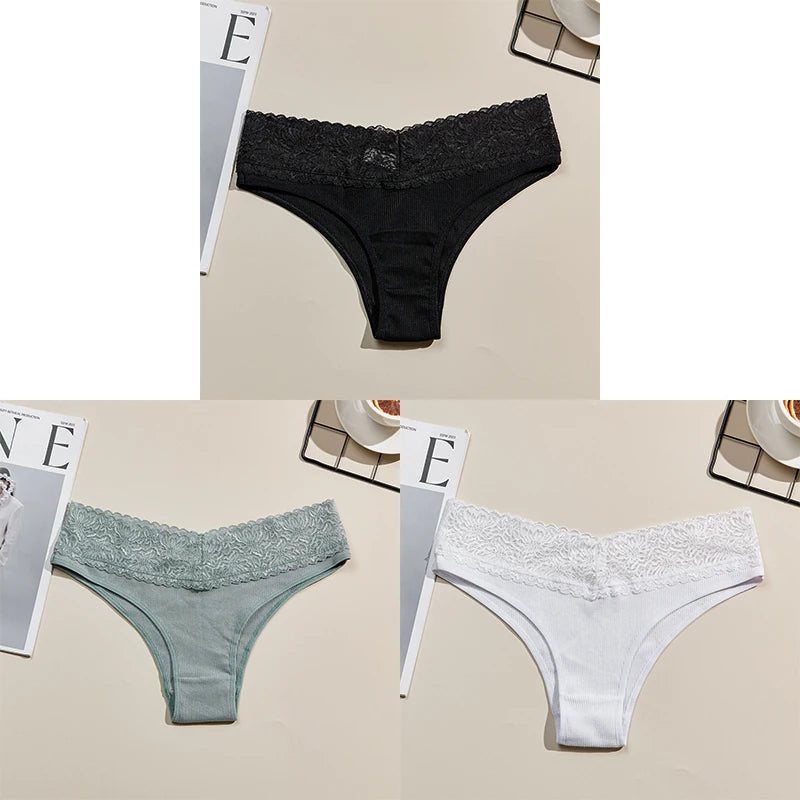 Danica Cotton Lace Brief Pack Lingerie 3-piece