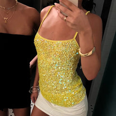 Sienna Sunshine Sequin Spaghetti Strap Party Top