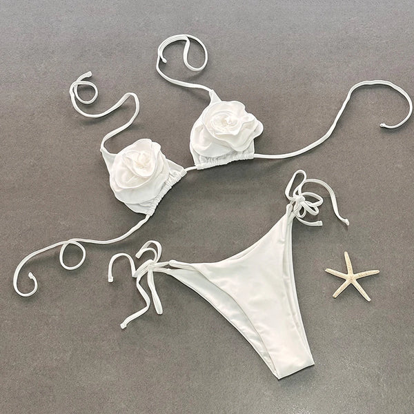 Sexy White Micro Bikini 2023 Women Swimsuit Female Swimwear Thong Bikinis Set Brazilian Halter Beach Wear Lace Up Bathing Suit