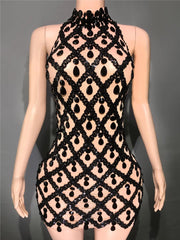 Selena Crystal Sheer Bodycon Halter Mini Dress