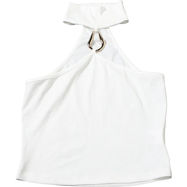 Metal Buckle Decoration Tank Tops Women Turtleneck Off Shoulder Skinny Stretch Street Fashion Wild Style Solid Outfits