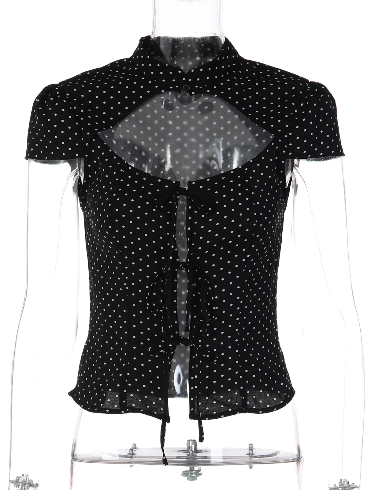 Dulzura Women'S Sexy Hollow Out Short Sleeve Lace Up Polka Dot T-Shirt Vintage Casual Y2K Top Party Club Street Summer Clothes