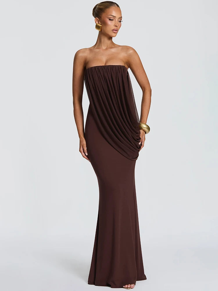 Valentina Draped Strapless Mermaid Maxi Dress