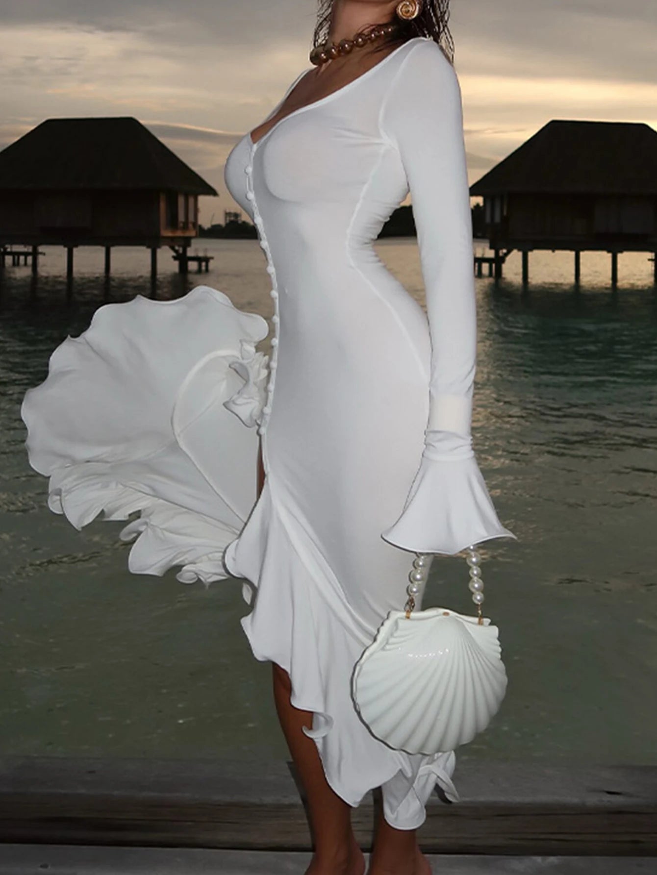 Nerissa Ruffled Long-Sleeve Bodycon Maxi Dress