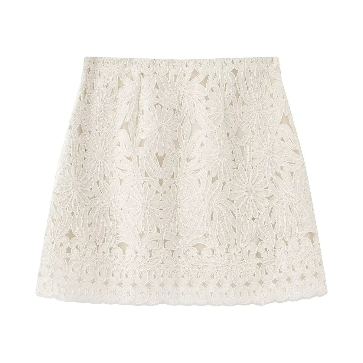 Evangelina Embroidered Lace Bell-Sleeve Tie-Neck Blouse & Mini Skirt Two-piece