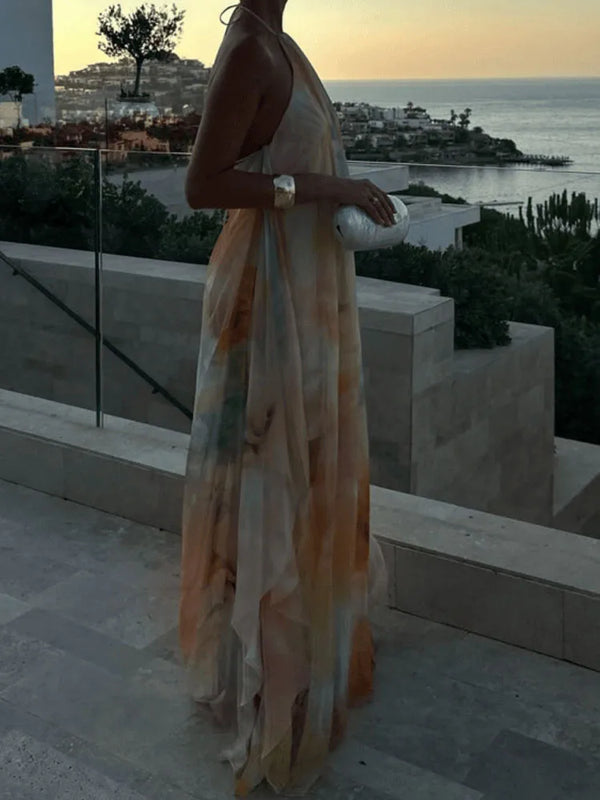 Maelle Printed Backless Halter Maxi Dress