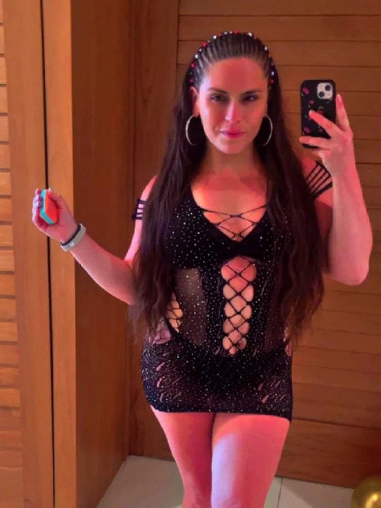 Midnight Eclipse Fishnet Rhinestone Lingerie