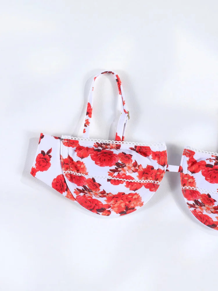 Marisa Red Floral String Bikini & Mesh Cover-Up Dress Collection