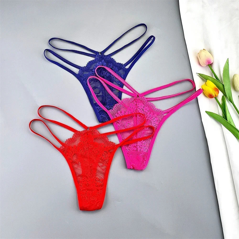 Elara Thin-Strap Lace Thong Pack Lingerie 3-piece