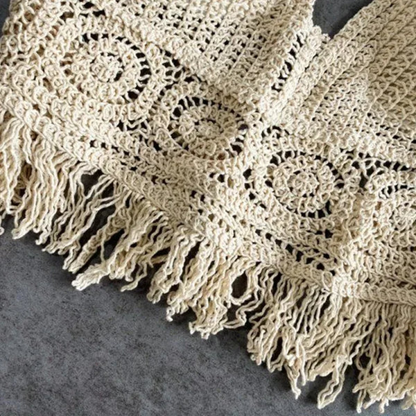 Soleil Crochet Tassel Halter Beach Crop Top One-piece