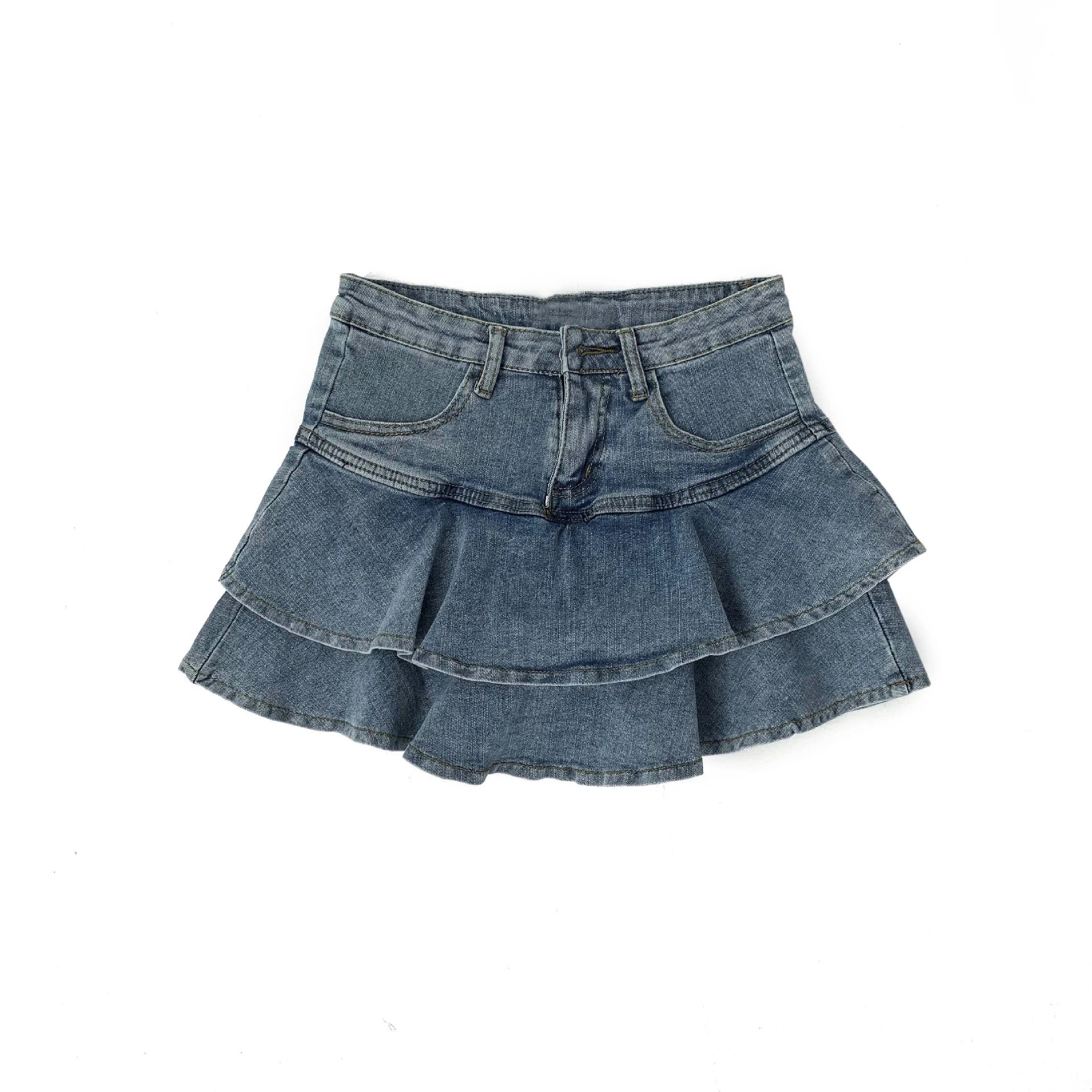 Skye Vintage Distressed Denim Ruffle Skort One-piece