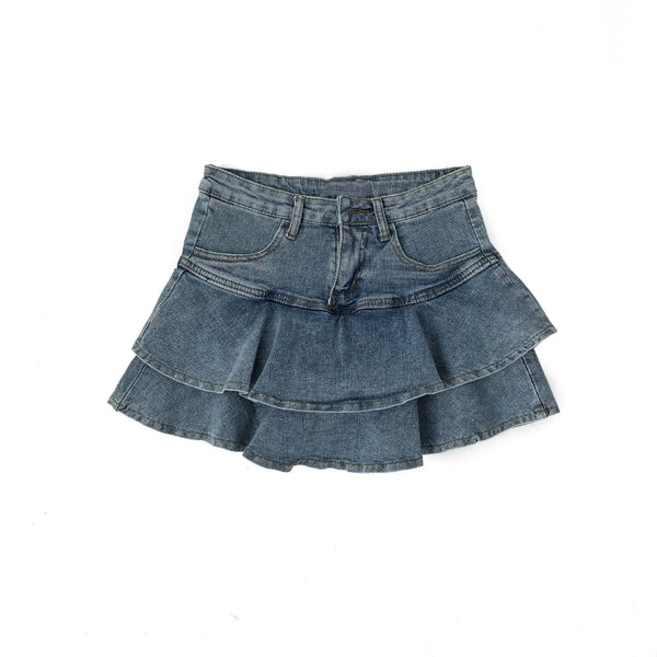 Skye Vintage Distressed Denim Ruffle Skort One-piece