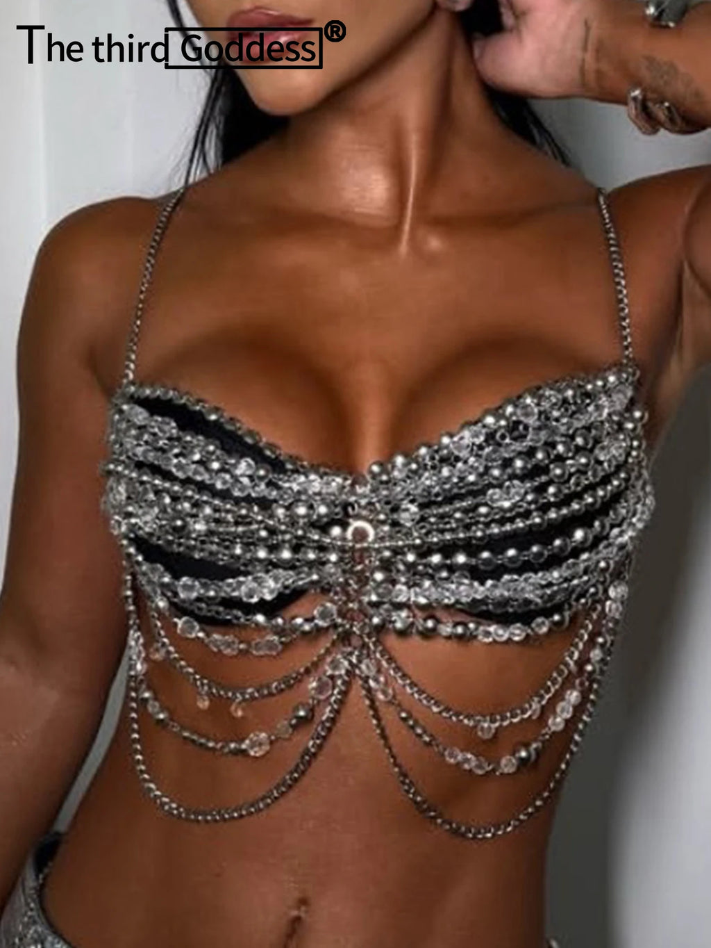 Sexy metal rhinestone corset crop top women summer see through halter tank top woman clothing hotwife cropped club party tops