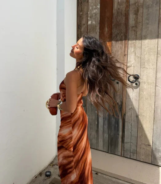 Catalina Printed Backless Halter Maxi Dress