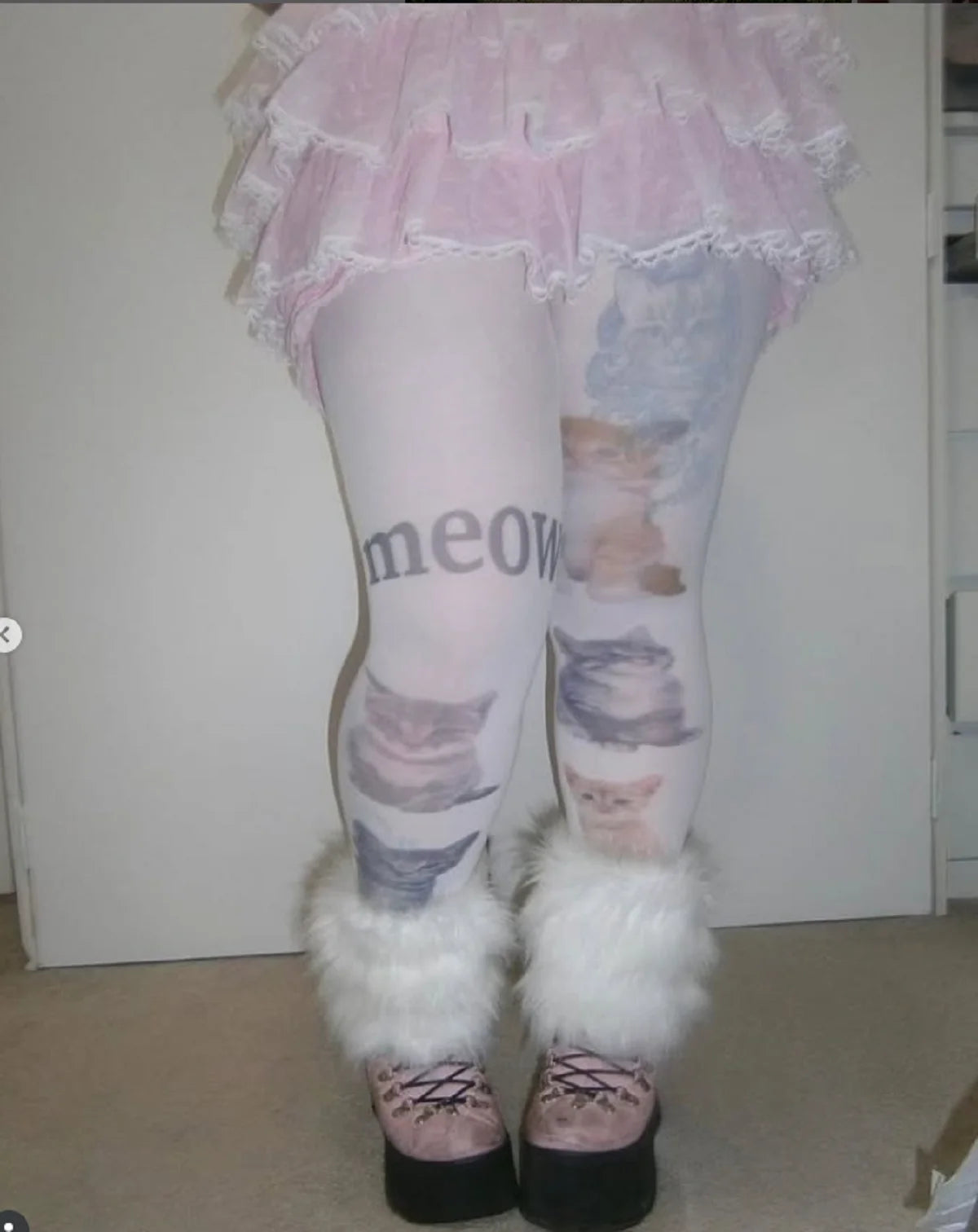 Meow Cat-Print Graphic Pantyhose