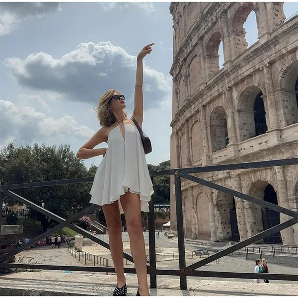 Brielle Deep-V Backless Beach Mini Dress