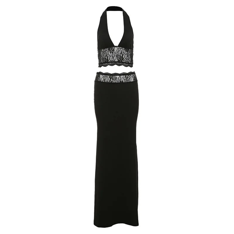 Carmella Lace Halter Maxi Skirt Set Two-piece