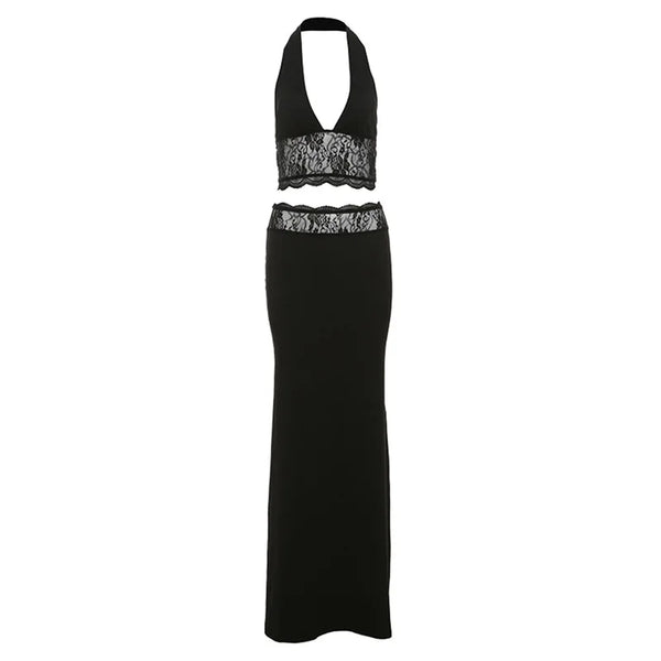 Carmella Lace Halter Maxi Skirt Set Two-piece