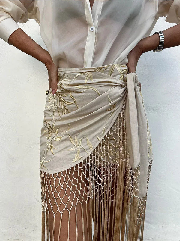 Domitille Floral Asymmetrical Fringe Midi Skirt One-piece