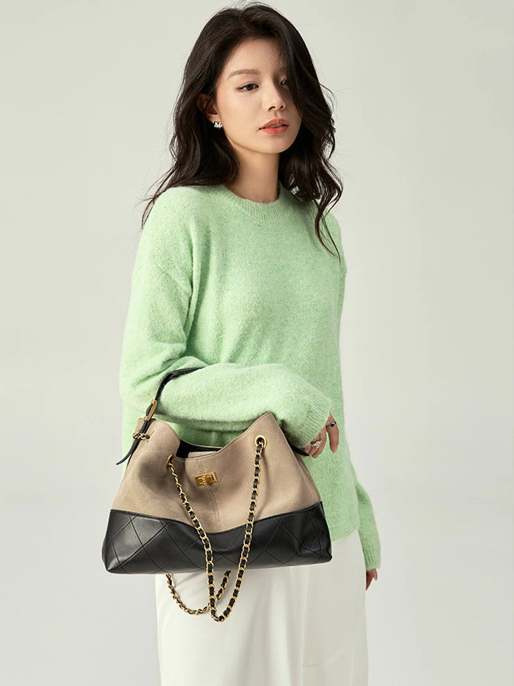 Verona Diamond-Quilt Leather Tote
