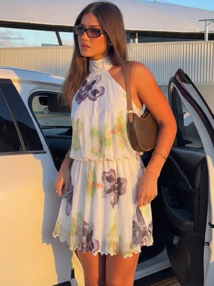 Thalia Floral Halter Ruffle Mini Dress