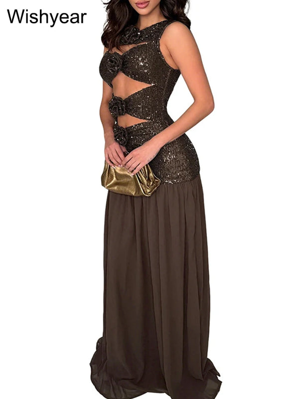 Reina Sequin Cutout Maxi Dress