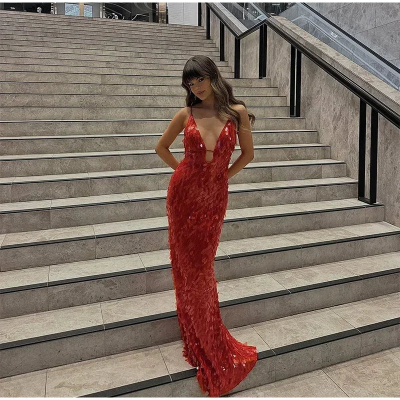 Seraphina Sequin V-Neck Maxi Dress