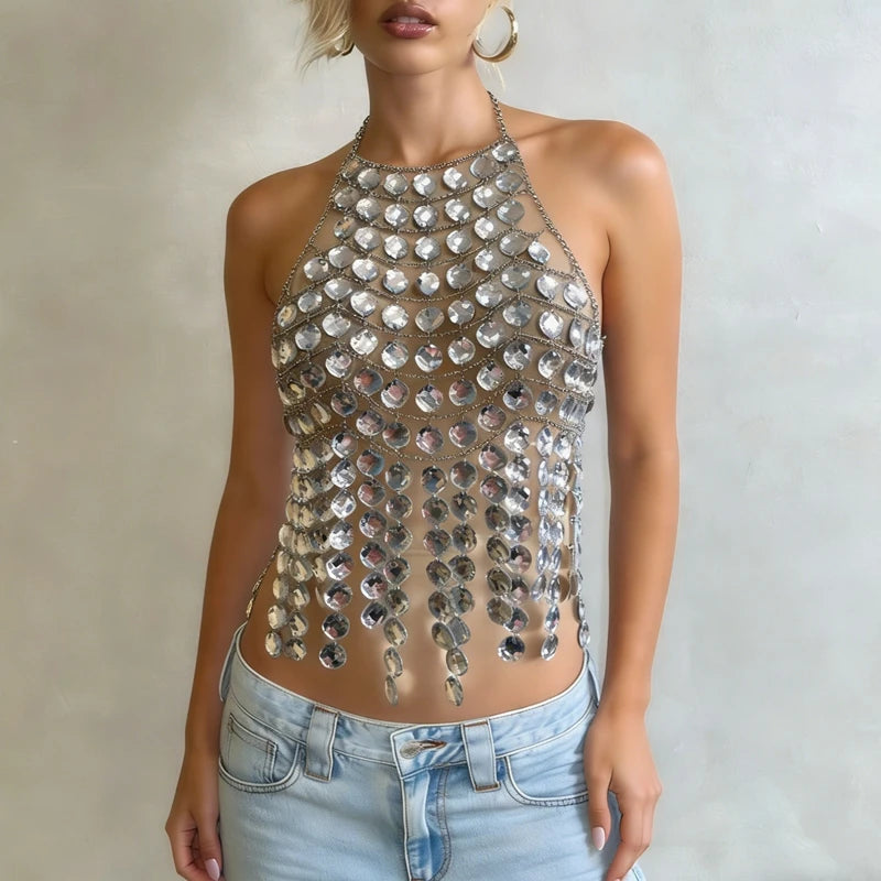 Astra Rhinestone Chain Halter Cover-Up