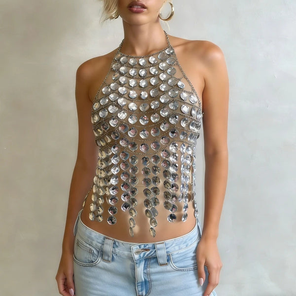 Astra Rhinestone Chain Halter Cover-Up