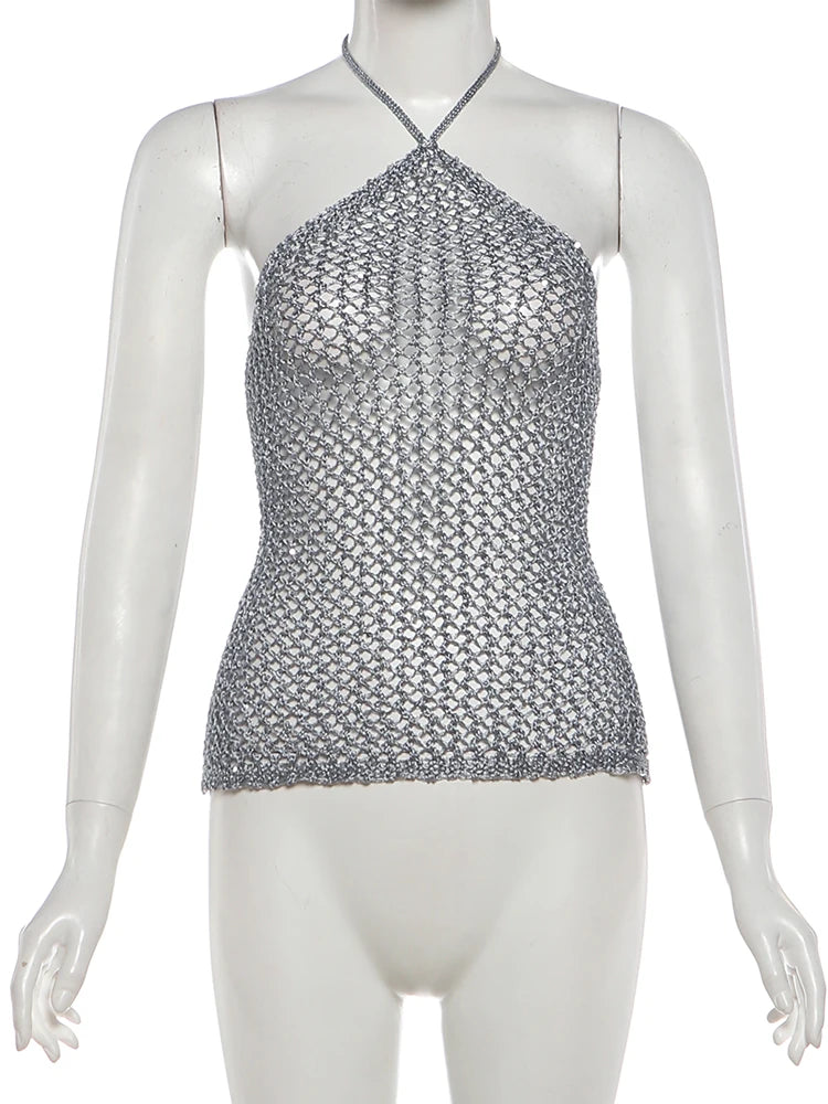 Aria Golden Glow Halter Knit Party Top