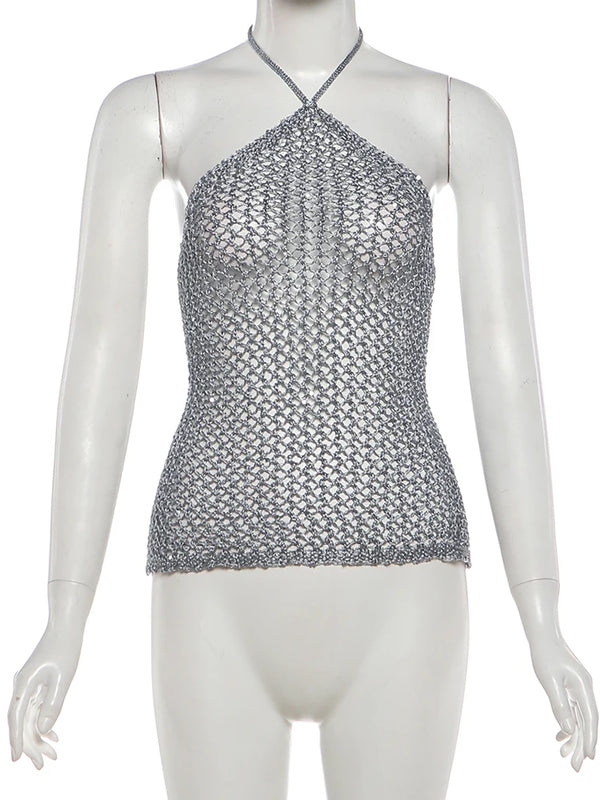 Aria Golden Glow Halter Knit Party Top
