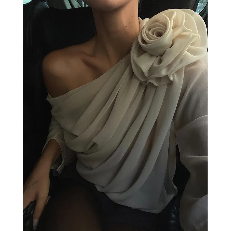 Flora Mesh Floral-Appliqué One-Shoulder Top One-piece