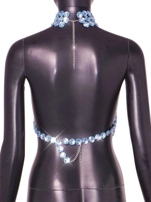 Sapphire Luxe Crystal Mesh Halter Top