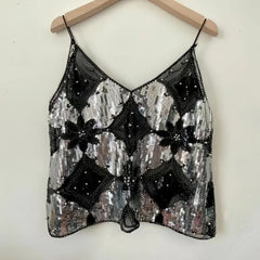 Celestia Noir Sequin Mesh Cami Top One-piece