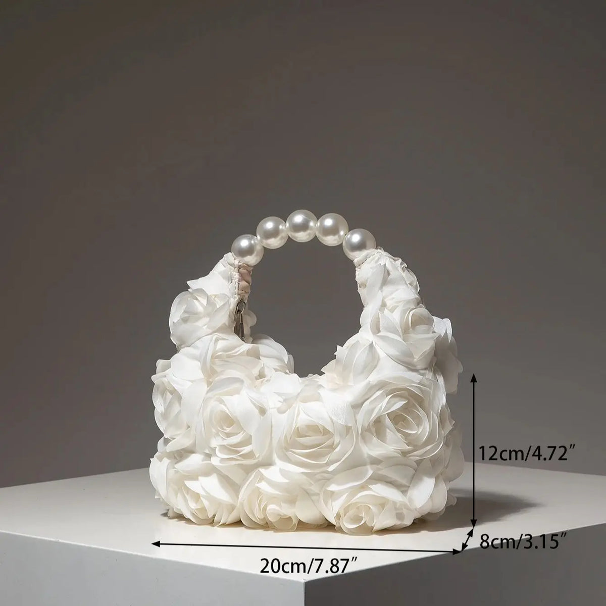 Rosalind Satin Rosette Pearl-Handle Half-Moon Evening Bag