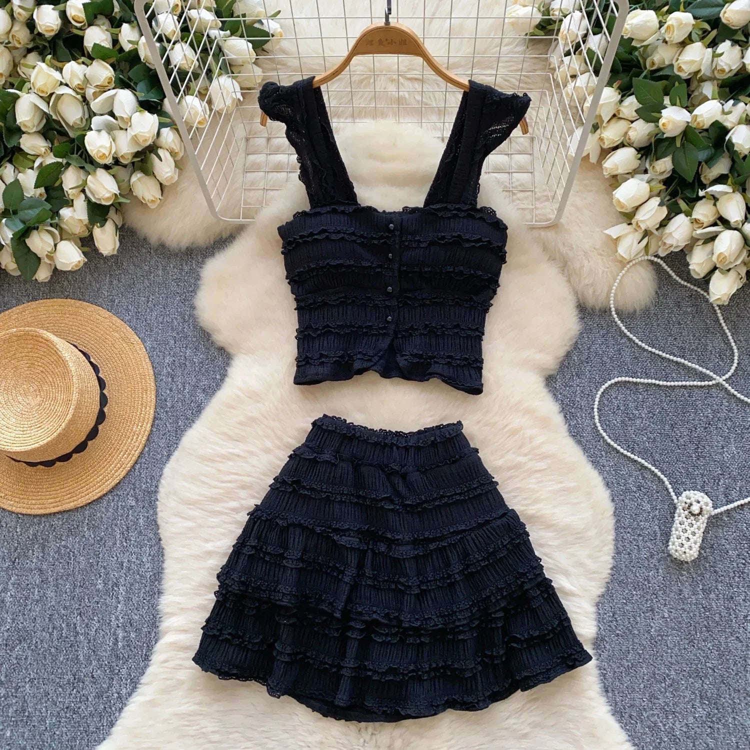 Marcelline Strapless Ruffle Top & Mini Skirt Two-piece