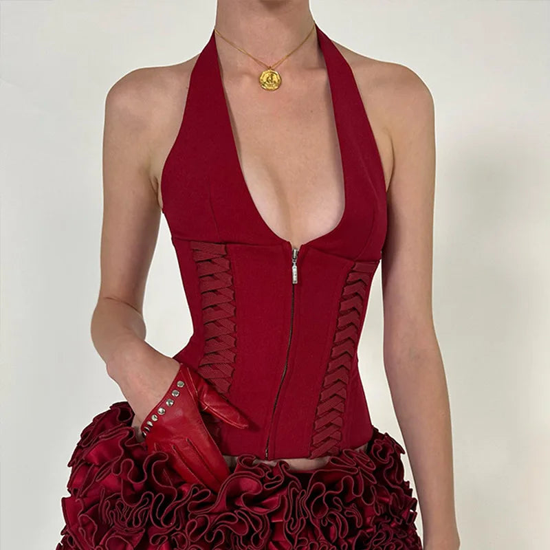 Xanthe Zipper Halter Crop Top One-piece